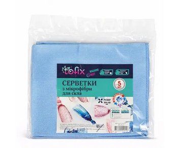 Салфетки из микрофибры ТМ Tofix 30х30см, 5шт, синяя, для стекла 272925 фото