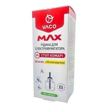 VACO MAX рідина від комарів для електрофумігатора 30мл (30 ночей+10 ночей додатково) 272507 фото